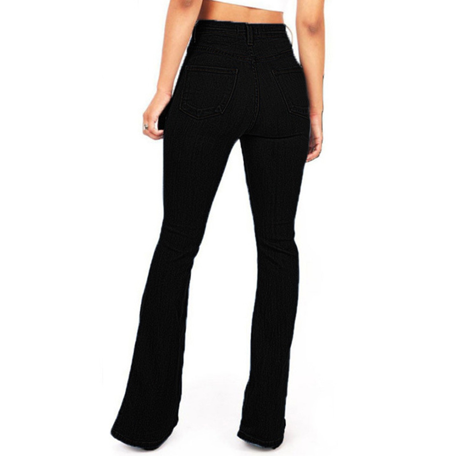 thumbnail image 4 of Vaqueros acampanados de cintura alta para mujer - Pantalones informales con bolsillos con botones para todas las estaciones (tallas S-XXL), 4 of 6